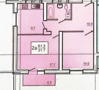 2-комнатная квартира, 60 м.кв.