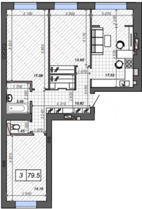 3-х комнатная квартира (кухня-студио и 3 спальни) 80 м.кв. в Ирпене