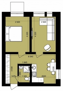 2-комнатная квартира, 46 м.кв.