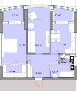 2 комнатная квартира в Аквамарине. Редкая планировка