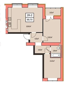 Продажа 2-комнатной квартиры 69.7 м²