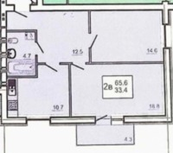 2-комнатная квартира, 65 м.кв.